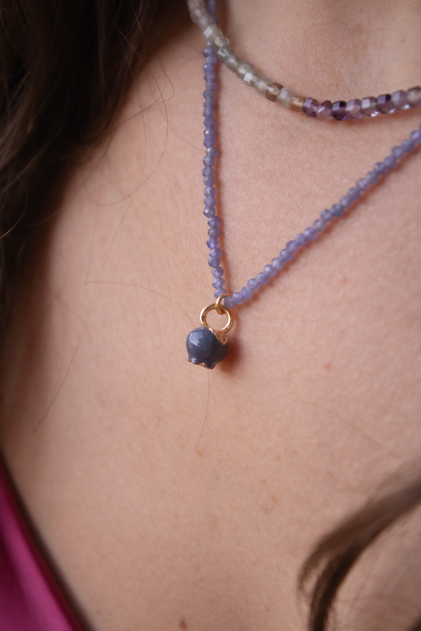 Collana in tormaline blu indaco con o senza ciondolo Mirtillo della Prosperità