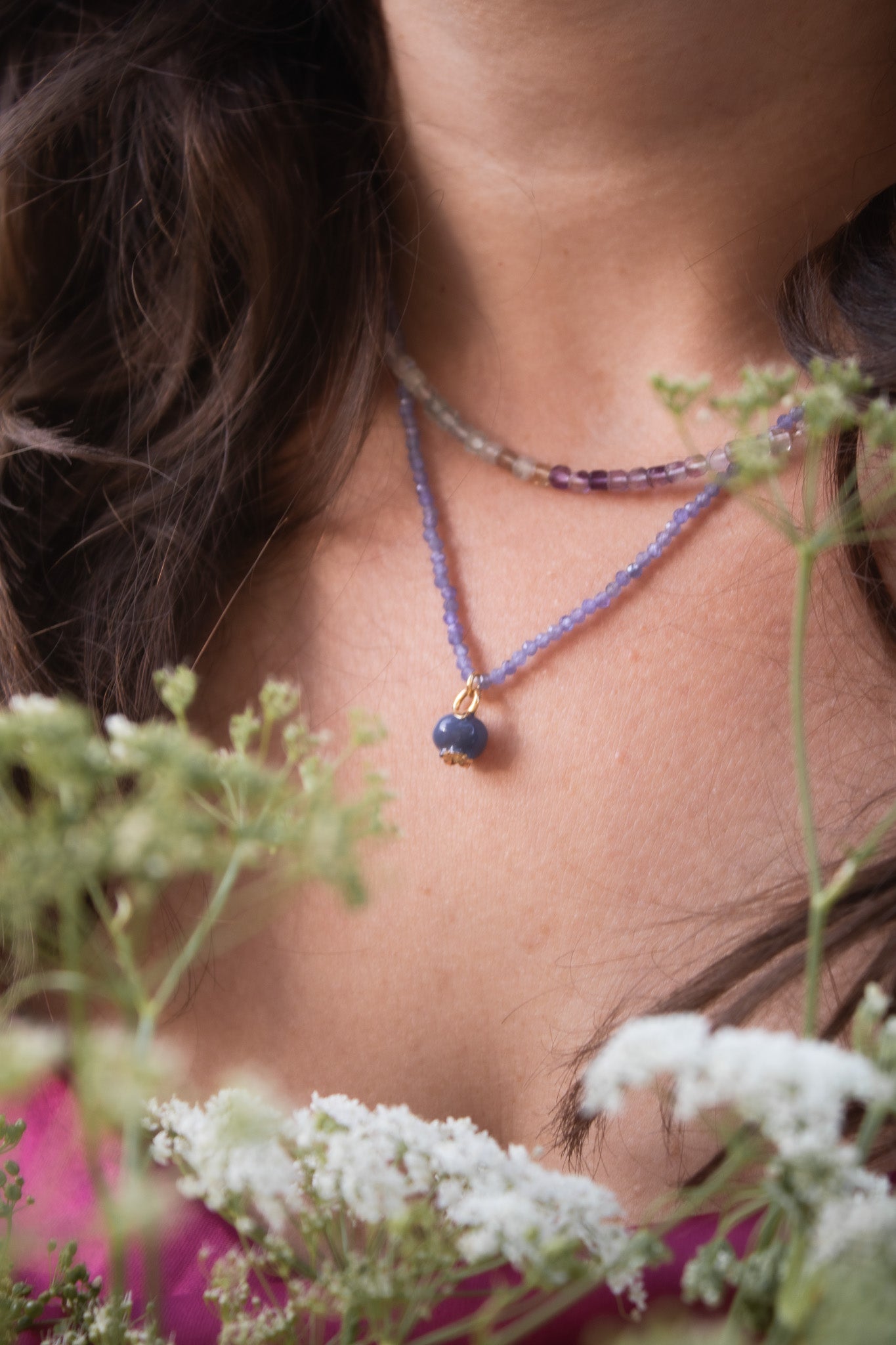 Collana in tormaline blu indaco con o senza ciondolo Mirtillo della Prosperità
