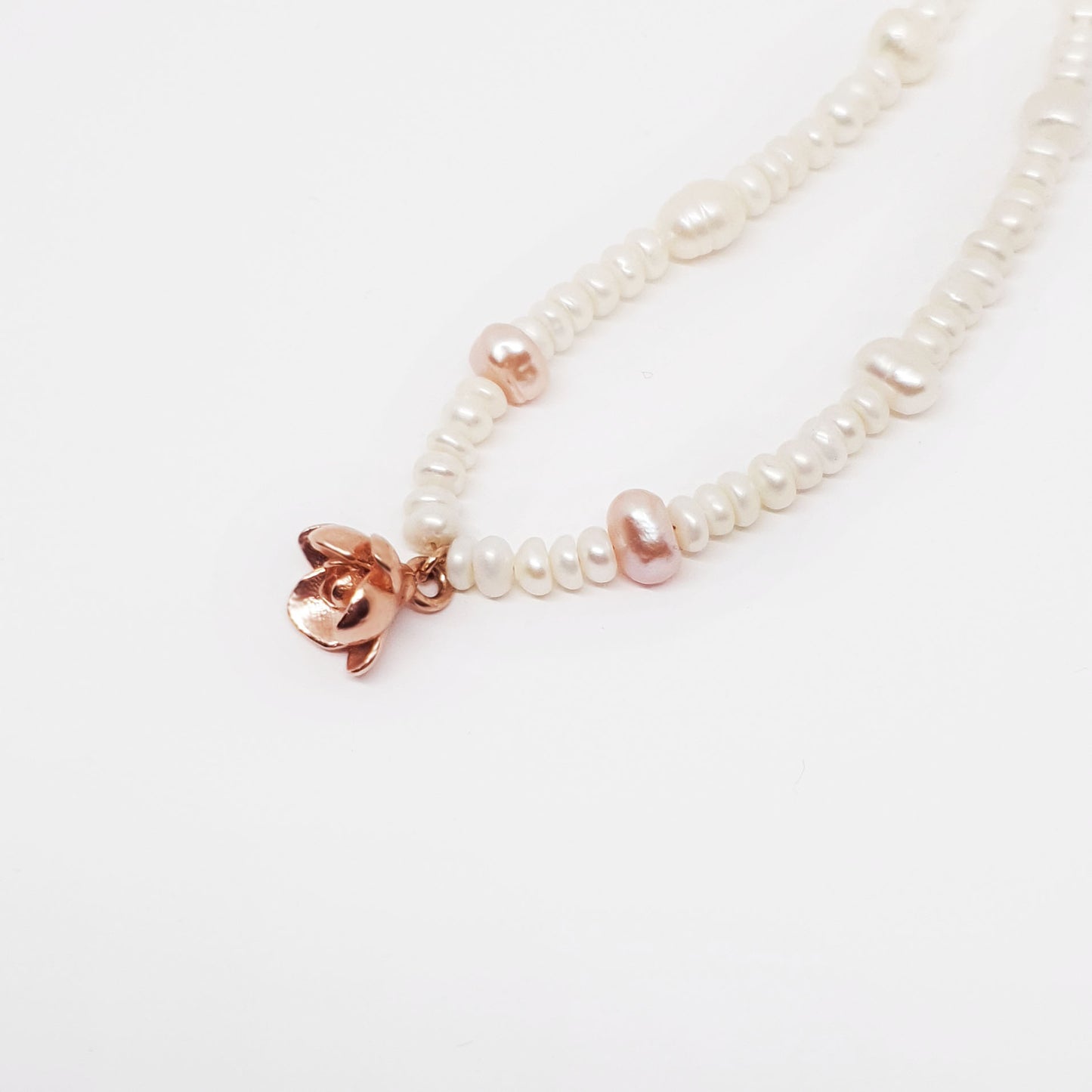 Collana Magnolia con perle di fiume - Oro rosa